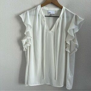Nordstrom Rack White Ruffle Tie Neck Blouse Top Neutral Feminine Small